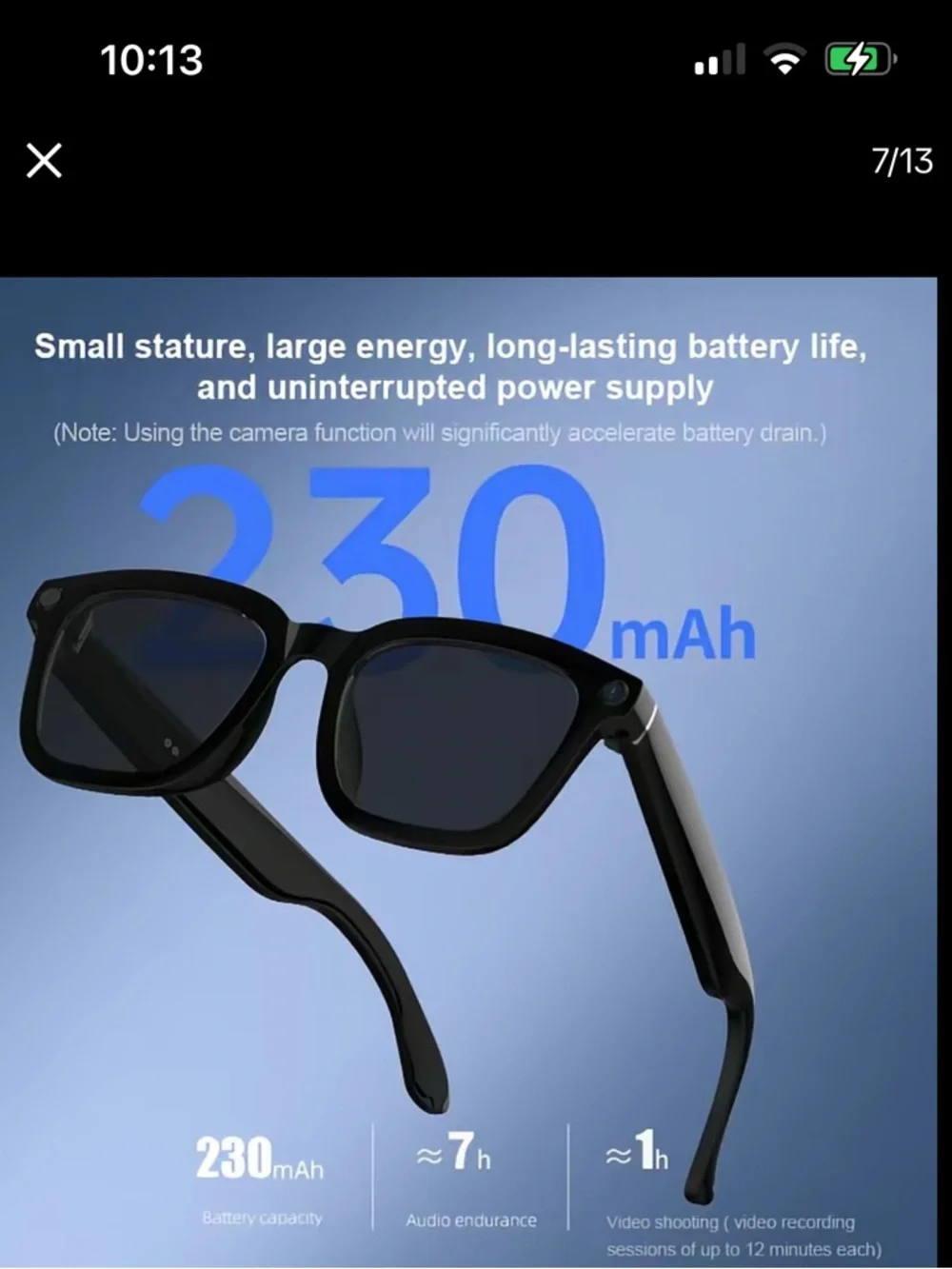 Wireless Smart Video Glasses in Black with Built-In Camera